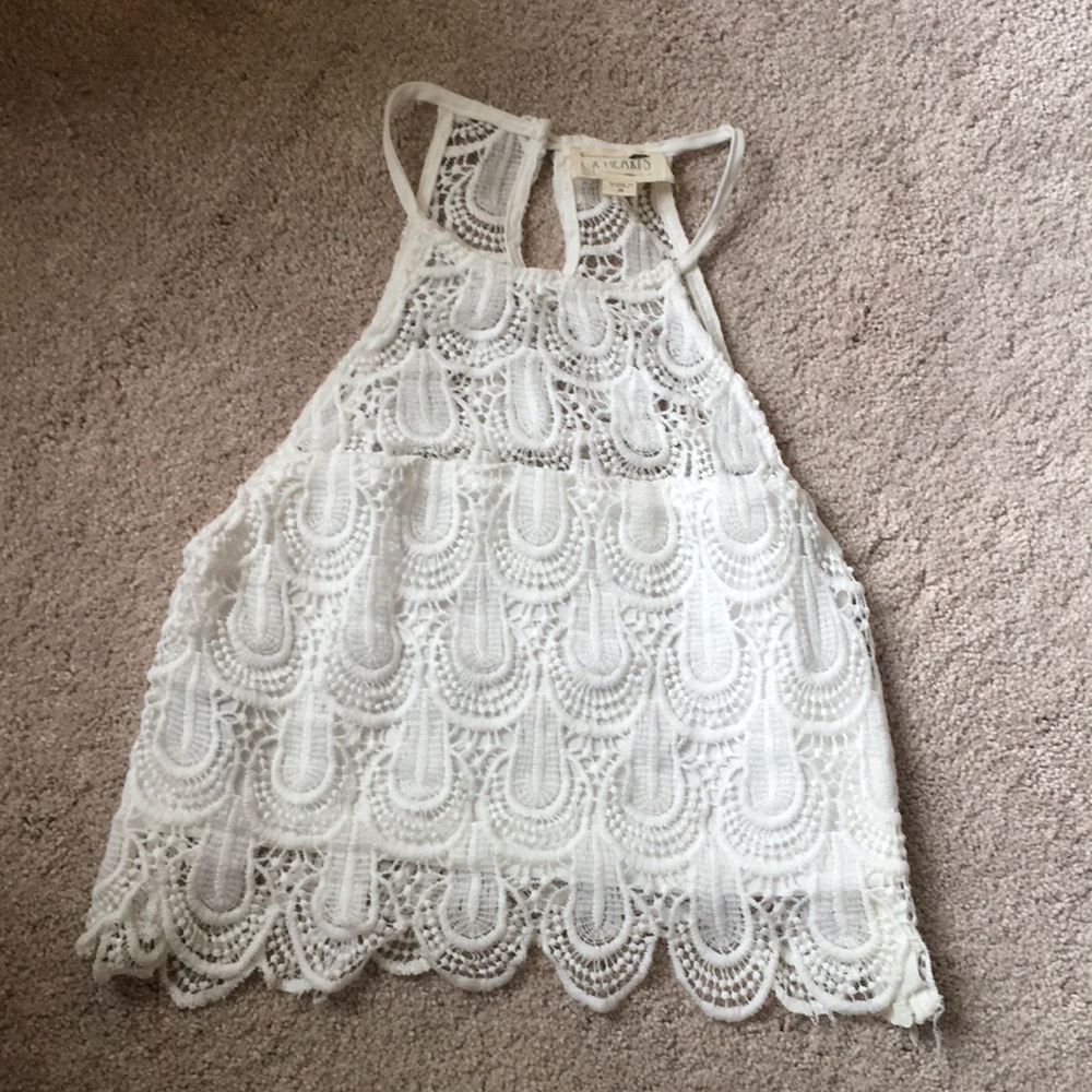 white distressed scalloped top